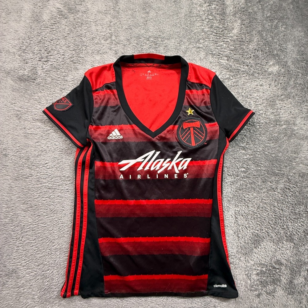 Adidas Portland Timbers Jersey Diego Chara #21 2015 Women M Red Black Alaska Air